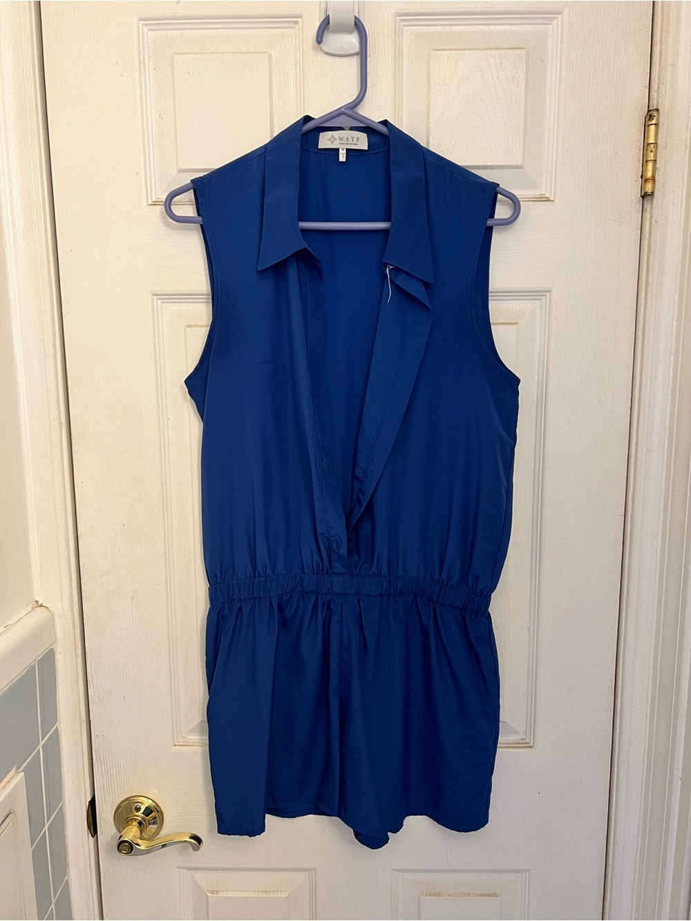 Wayf Blue Collared Sleeveless Romper